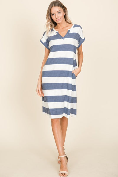 Bold Navy Stripe French Terry Dress