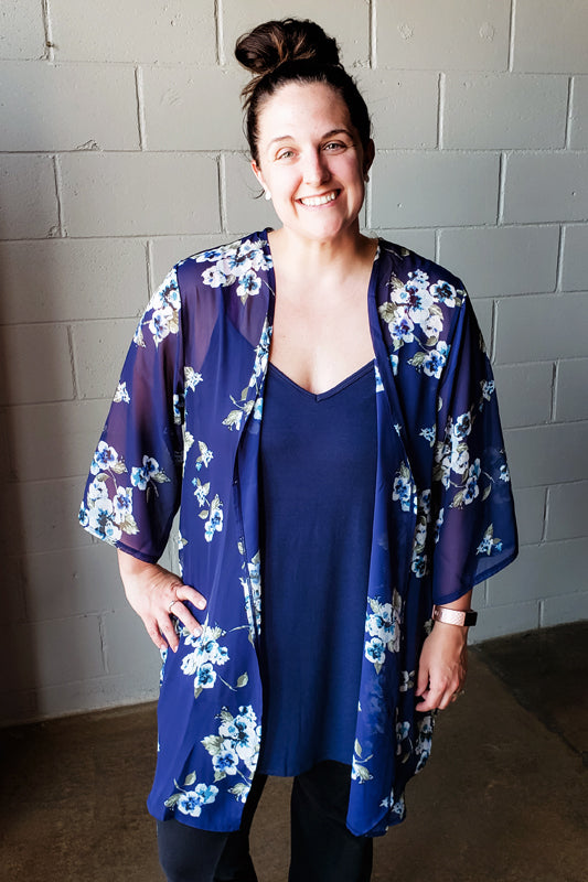 Navy Floral Kimono Cardigan