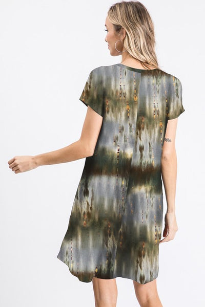 Olive Tie Dye Print Dress