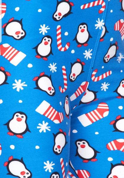 Icy Blue Christmas Penguin Leggings Kids