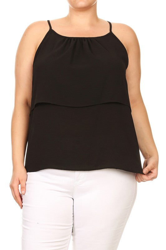 Sleeveless Solid Tiered Top
