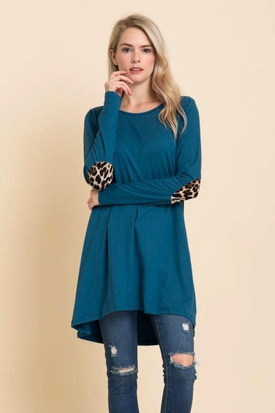 Leopard Print Elbow Patch Tunic