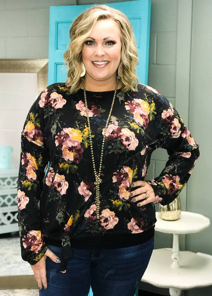Charcoal Floral Dolman Sweater
