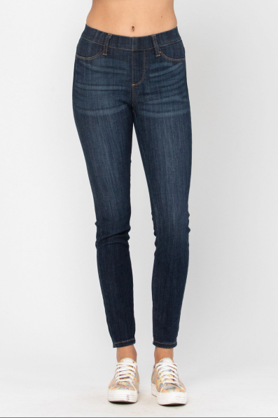 Judy Blue Jeans  Plus Size Black Fringe High Rise Pull On Skinny