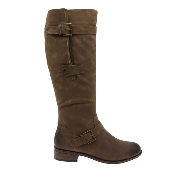 Knee High Taupe Buckle Boot