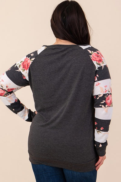 French Terry Floral Stripe Sweatshirt