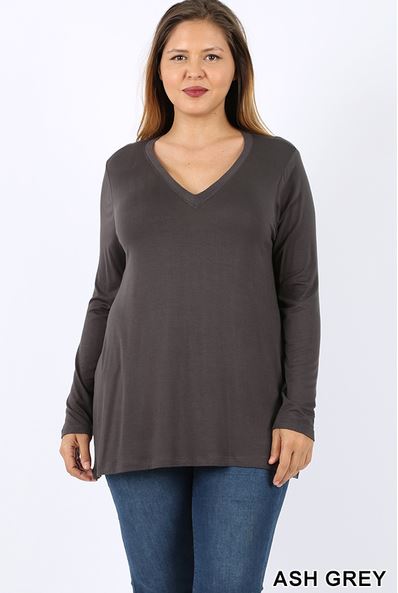 Solid Long Sleeve V-Neck Tee