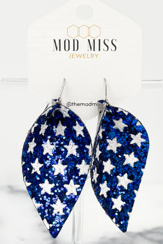 Glitter Blue & White Stars Petal Earrings