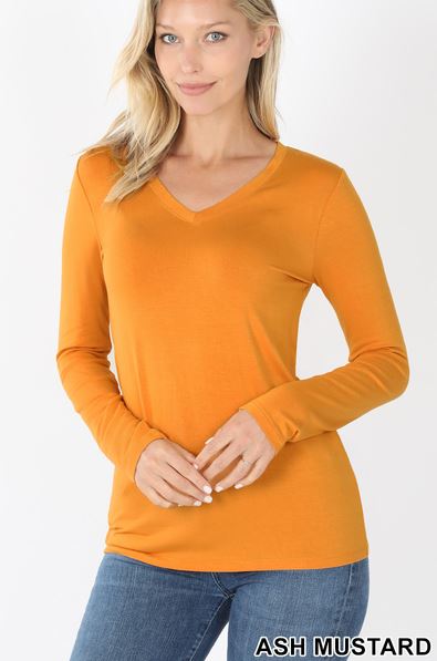 Solid Long Sleeve V-Neck Tee
