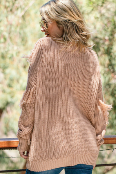 Tied String and Tassel Detailed Sweater Top