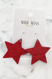 Fine Glitter Red Star Earrings