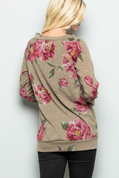 Floral Print Sweater with Side Pocket