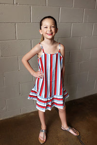 Kid's Striped Ruffle Hem Midi Dress
