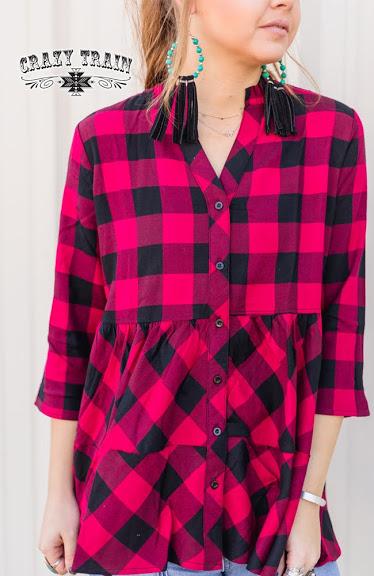 Crazy Train Penny Plaid Ruffle Top