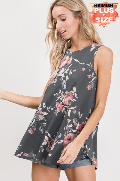 Charcoal Floral Sleeveless Top