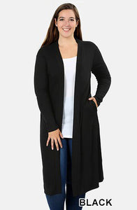 Plus Solid Sweater Duster Cardigan