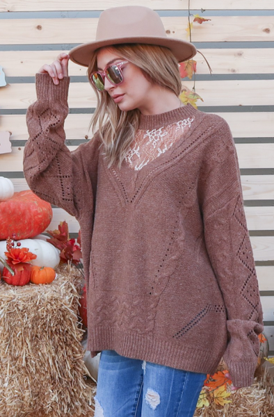 Floral Lace Detail Pullover Cozy Sweater