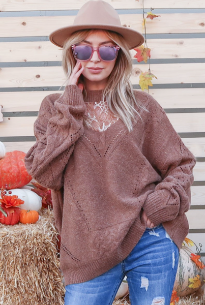 Floral Lace Detail Pullover Cozy Sweater