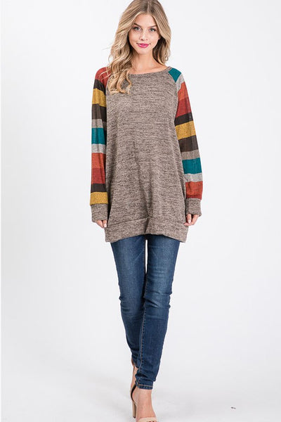 Stripe Sleeve Contrast Sweater