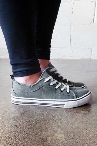 Gray Frayed Canvas Lace-Up Sneakers