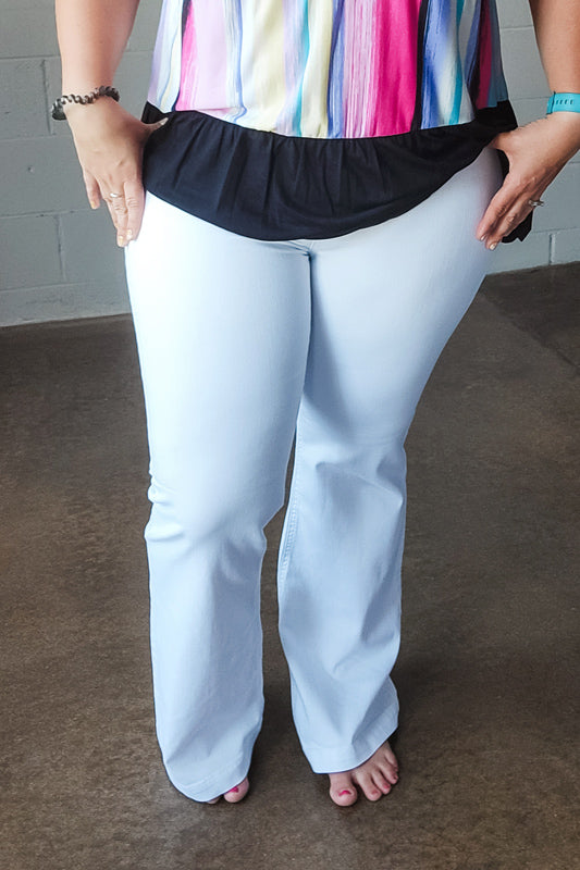 Plus Size White Flare Denim White Ripped Knees High Waist Plus