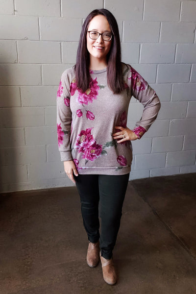 Floral Print Sweater with Side Pocket