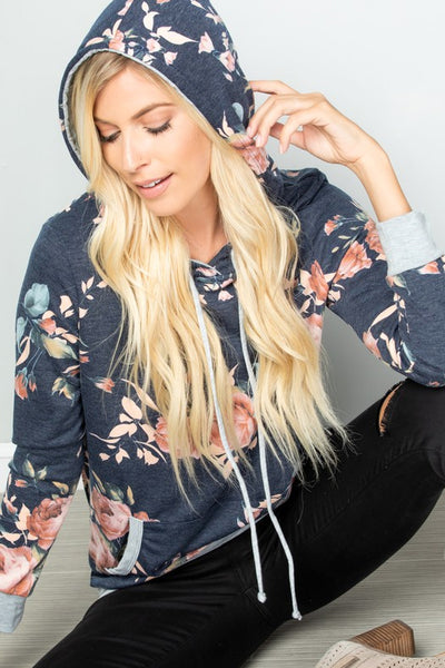 Floral Hooded Top with Kangaroo Pocket