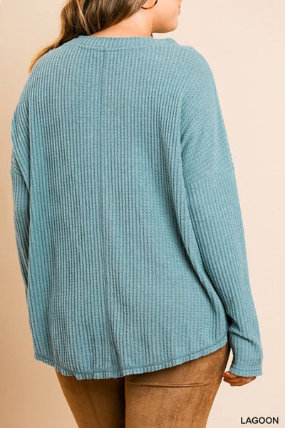 Fleece Waffle Knit Button Front Top