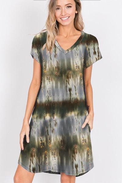 Olive Tie Dye Print Dress
