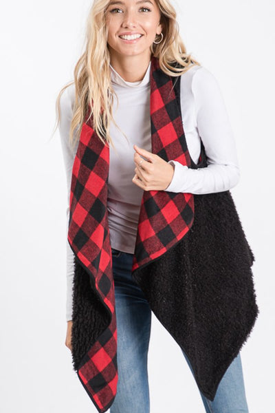 Reversible Red Plaid Vest with Pockets
