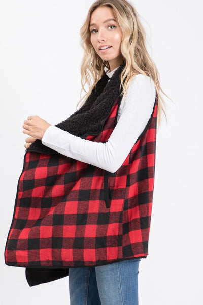 Reversible Red Plaid Vest with Pockets