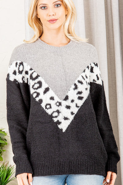 Leopard Chevron Contrast Sweater