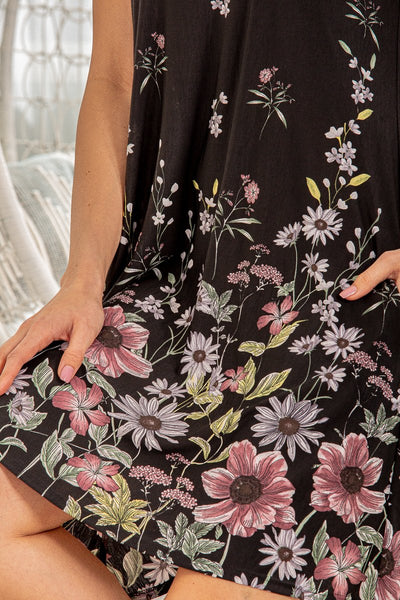 Sleeveless Black Floral Print Dress