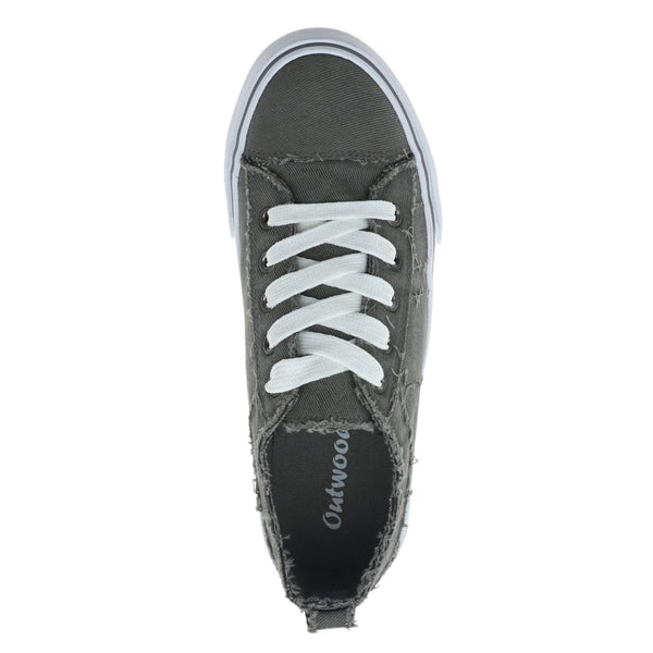 Gray Frayed Canvas Lace-Up Sneakers