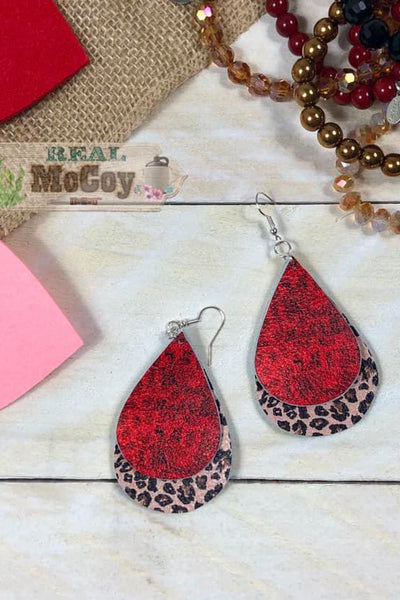 Distressed Red & Leopard Earrings