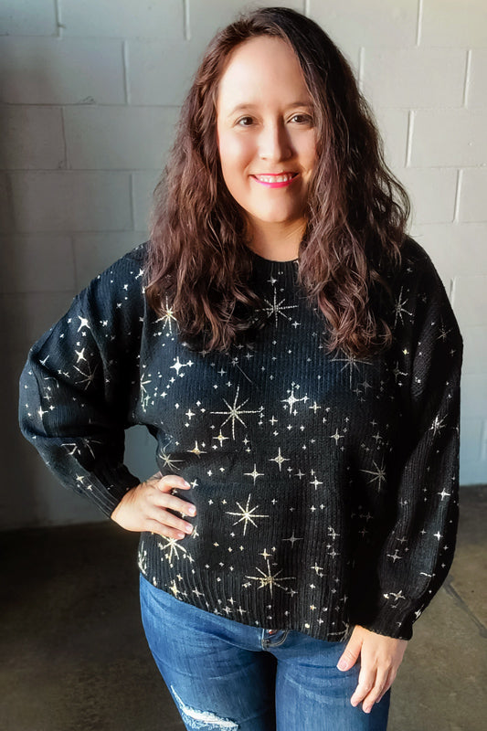 Gold Starry Foil Print Sweater